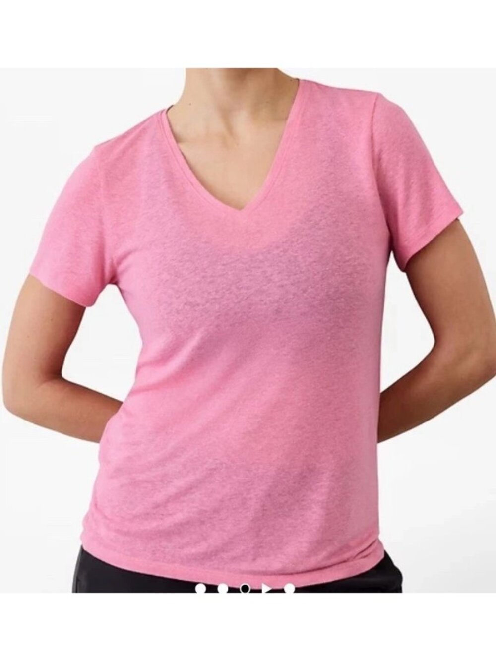 New Athleta XS Getaway V-Neck Linen Blend Short Sleeve Tee Raphanus Pink X-Small
